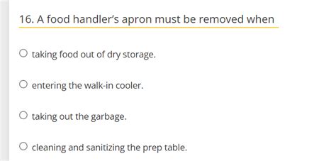 A Food Handler's Apron Must Be Removed When Entering the Kitchen